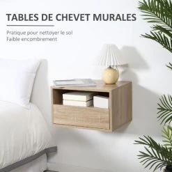 HOMCOM Lot De 2 Tables De Chevet Murales - Lot De 2 Tables De Nuit - Tiroir Coulissant, Niche, Plateau - Panneaux Particules Aspect Chêne Clair - Beige 10 HOMCOM Lot De 2 Tables De Chevet Murales - Lot De 2 Tables De Nuit - Tiroir Coulissant, Niche, Plateau - Panneaux Particules Aspect Chêne Clair - Beige -France HOMCOM Soldes 2022 45628417 4