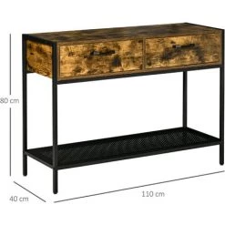 HOMCOM Console Table D'appoint Design Industriel 2 Tiroirs étagère Métal Noir Panneaux Particules Aspect Bois Vieilli -France HOMCOM Soldes 2022 45628450 3