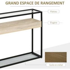 HOMCOM Console Table D'appoint Style Contemporain Plateau Verre Trempé 2 étagères Aspect Bois Chêne Clair Grille Métal Noir - Beige 10 HOMCOM Console Table D'appoint Style Contemporain Plateau Verre Trempé 2 étagères Aspect Bois Chêne Clair Grille Métal Noir - Beige -France HOMCOM Soldes 2022 45628480 4