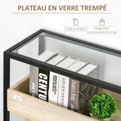 HOMCOM Console Table D'appoint Style Contemporain Plateau Verre Trempé 2 étagères Aspect Bois Chêne Clair Grille Métal Noir - Beige 11 HOMCOM Console Table D'appoint Style Contemporain Plateau Verre Trempé 2 étagères Aspect Bois Chêne Clair Grille Métal Noir - Beige -France HOMCOM Soldes 2022 45628480 5