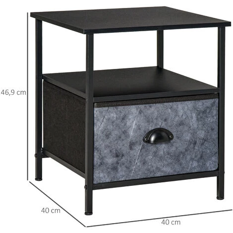 HOMCOM Chevet - Table De Nuit - étagère, Tiroir Non Tissé Façade Aspect Marbre Gris Foncé - Poignée Coquille Métal - Châssis Acier, Plateau Aspect Bois Noir 5 HOMCOM Chevet - Table De Nuit - étagère, Tiroir Non Tissé Façade Aspect Marbre Gris Foncé - Poignée Coquille Métal - Châssis Acier, Plateau Aspect Bois Noir – Image 3