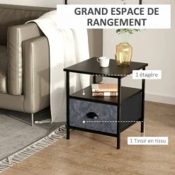 HOMCOM Chevet - Table De Nuit - étagère, Tiroir Non Tissé Façade Aspect Marbre Gris Foncé - Poignée Coquille Métal - Châssis Acier, Plateau Aspect Bois Noir 10 HOMCOM Chevet - Table De Nuit - étagère, Tiroir Non Tissé Façade Aspect Marbre Gris Foncé - Poignée Coquille Métal - Châssis Acier, Plateau Aspect Bois Noir -France HOMCOM Soldes 2022 45628485 4