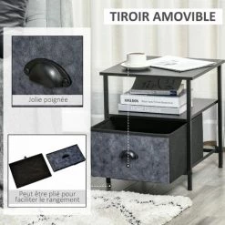 HOMCOM Chevet - Table De Nuit - étagère, Tiroir Non Tissé Façade Aspect Marbre Gris Foncé - Poignée Coquille Métal - Châssis Acier, Plateau Aspect Bois Noir 11 HOMCOM Chevet - Table De Nuit - étagère, Tiroir Non Tissé Façade Aspect Marbre Gris Foncé - Poignée Coquille Métal - Châssis Acier, Plateau Aspect Bois Noir -France HOMCOM Soldes 2022 45628485 5