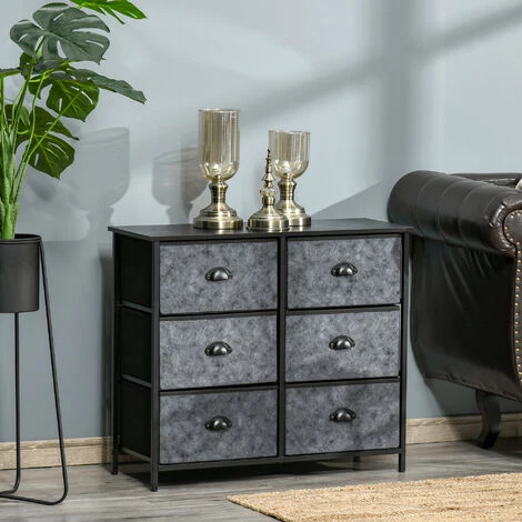 HOMCOM Commode 6 Tiroirs Non Tissés Façades Aspect Marbre Gris Foncé Poignées Coquilles Métal Châssis Acier Plateau Aspect Bois Noir 4 HOMCOM Commode 6 Tiroirs Non Tissés Façades Aspect Marbre Gris Foncé Poignées Coquilles Métal Châssis Acier Plateau Aspect Bois Noir â Image 2