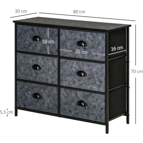 HOMCOM Commode 6 Tiroirs Non Tissés Façades Aspect Marbre Gris Foncé Poignées Coquilles Métal Châssis Acier Plateau Aspect Bois Noir 5 HOMCOM Commode 6 Tiroirs Non Tissés Façades Aspect Marbre Gris Foncé Poignées Coquilles Métal Châssis Acier Plateau Aspect Bois Noir â Image 3