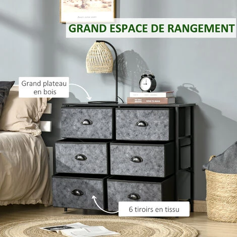 HOMCOM Commode 6 Tiroirs Non Tissés Façades Aspect Marbre Gris Foncé Poignées Coquilles Métal Châssis Acier Plateau Aspect Bois Noir 6 HOMCOM Commode 6 Tiroirs Non Tissés Façades Aspect Marbre Gris Foncé Poignées Coquilles Métal Châssis Acier Plateau Aspect Bois Noir â Image 4