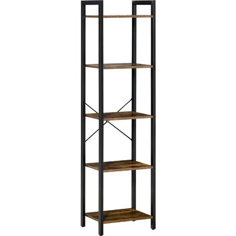 HOMCOM Étagère Bibliothèque Style Industriel H154 Cm 5 étagères Acier Noir Panneaux Particules Aspect Bois Vieilli - Marron 3 HOMCOM Étagère Bibliothèque Style Industriel H154 Cm 5 étagères Acier Noir Panneaux Particules Aspect Bois Vieilli - Marron