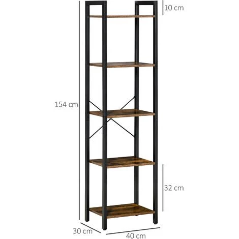 HOMCOM Étagère Bibliothèque Style Industriel H154 Cm 5 étagères Acier Noir Panneaux Particules Aspect Bois Vieilli - Marron 5 HOMCOM Étagère Bibliothèque Style Industriel H154 Cm 5 étagères Acier Noir Panneaux Particules Aspect Bois Vieilli - Marron – Image 3