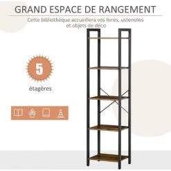 HOMCOM Étagère Bibliothèque Style Industriel H154 Cm 5 étagères Acier Noir Panneaux Particules Aspect Bois Vieilli - Marron 10 HOMCOM Étagère Bibliothèque Style Industriel H154 Cm 5 étagères Acier Noir Panneaux Particules Aspect Bois Vieilli - Marron -France HOMCOM Soldes 2022 45647504 4