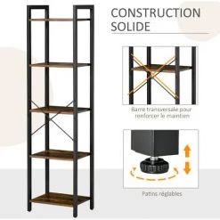 HOMCOM Étagère Bibliothèque Style Industriel H154 Cm 5 étagères Acier Noir Panneaux Particules Aspect Bois Vieilli - Marron 11 HOMCOM Étagère Bibliothèque Style Industriel H154 Cm 5 étagères Acier Noir Panneaux Particules Aspect Bois Vieilli - Marron -France HOMCOM Soldes 2022 45647504 5