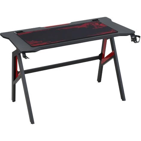 HOMCOM Bureau Gaming Bureau Gamer Bureau Informatique Bracket Casque Porte-gobelet Passe-câbles Tapis De Souris Inclus Métal MDF Texture Fibre Carbone Rouge Noir - Noir 3 HOMCOM Bureau Gaming Bureau Gamer Bureau Informatique Bracket Casque Porte-gobelet Passe-câbles Tapis De Souris Inclus Métal MDF Texture Fibre Carbone Rouge Noir - Noir