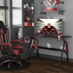 HOMCOM Bureau Gaming Bureau Gamer Bureau Informatique Bracket Casque Porte-gobelet Passe-câbles Tapis De Souris Inclus Métal MDF Texture Fibre Carbone Rouge Noir - Noir 8 HOMCOM Bureau Gaming Bureau Gamer Bureau Informatique Bracket Casque Porte-gobelet Passe-câbles Tapis De Souris Inclus Métal MDF Texture Fibre Carbone Rouge Noir - Noir -France HOMCOM Soldes 2022 45847736 2