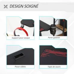 HOMCOM Bureau Gaming Bureau Gamer Bureau Informatique Bracket Casque Porte-gobelet Passe-câbles Tapis De Souris Inclus Métal MDF Texture Fibre Carbone Rouge Noir - Noir 10 HOMCOM Bureau Gaming Bureau Gamer Bureau Informatique Bracket Casque Porte-gobelet Passe-câbles Tapis De Souris Inclus Métal MDF Texture Fibre Carbone Rouge Noir - Noir -France HOMCOM Soldes 2022 45847736 4