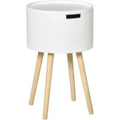 HOMCOM Table Basse D'appoint Avec Compartiment De Rangement - Bout De Canapé Design Scandinave - MDF Bois De Pin - Blanc - Blanc