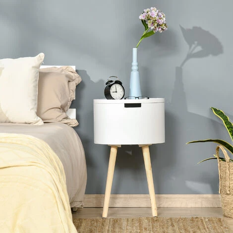 HOMCOM Table Basse D'appoint Avec Compartiment De Rangement - Bout De Canapé Design Scandinave - MDF Bois De Pin - Blanc - Blanc 4 HOMCOM Table Basse D'appoint Avec Compartiment De Rangement - Bout De Canapé Design Scandinave - MDF Bois De Pin - Blanc - Blanc – Image 2