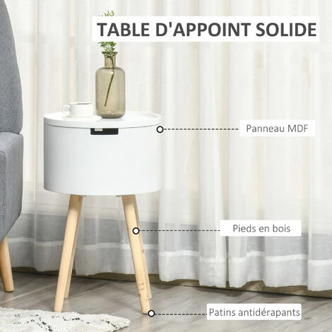 HOMCOM Table Basse D'appoint Avec Compartiment De Rangement - Bout De Canapé Design Scandinave - MDF Bois De Pin - Blanc - Blanc 7 HOMCOM Table Basse D'appoint Avec Compartiment De Rangement - Bout De Canapé Design Scandinave - MDF Bois De Pin - Blanc - Blanc – Image 5