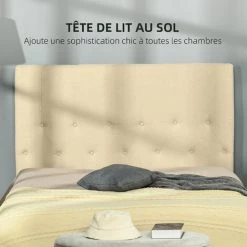HOMCOM Tête De Lit Capitonnée - Tête De Lit Rembourrée - Dim. 150L X 120H Cm - épaisseur 7 Cm - MDF Coton Polyester Beige - Beige -France HOMCOM Soldes 2022 46214518 4