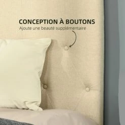 HOMCOM Tête De Lit Capitonnée - Tête De Lit Rembourrée - Dim. 150L X 120H Cm - épaisseur 7 Cm - MDF Coton Polyester Beige - Beige -France HOMCOM Soldes 2022 46214518 5