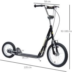 HOMCOM Trottinette Patinette Enfant à Partir De 5 Ans Grands Pneus Guidon Réglable Poignées Freins Et Béquille Acier Noir - Noir -France HOMCOM Soldes 2022 46360273 3