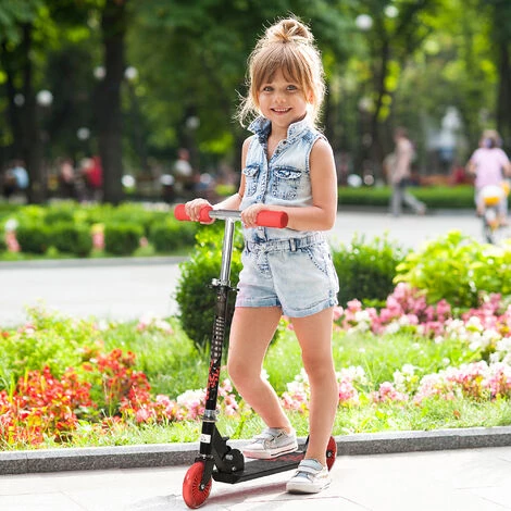 HOMCOM Trottinette Pliable Enfant à Partir De 3 Ans Roues Lumineuses LED Frein à Friction Arrière Hauteur Guidon Réglable 3 Niv. Alu. Métal Noir Rouge 4 HOMCOM Trottinette Pliable Enfant à Partir De 3 Ans Roues Lumineuses LED Frein à Friction Arrière Hauteur Guidon Réglable 3 Niv. Alu. Métal Noir Rouge – Image 2