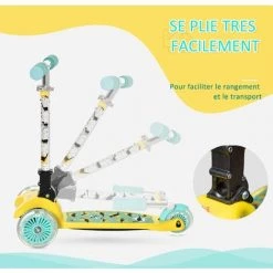HOMCOM Trottinette Enfant Pliable Modèle Dinosaure - 3 Roues Lumineuses LED - Hauteur Guidon Réglable - Frein à Friction Arrière - Alu. Métal PP Bleu Jaune 11 HOMCOM Trottinette Enfant Pliable Modèle Dinosaure - 3 Roues Lumineuses LED - Hauteur Guidon Réglable - Frein à Friction Arrière - Alu. Métal PP Bleu Jaune -France HOMCOM Soldes 2022 46360280 5