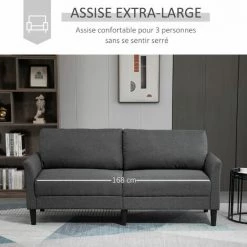 HOMCOM Canapé 2 Places Style Contemporain Assises Larges Profondes Accoudoirs Courbés Piètement Effilé Bois Hévéa Noir Polyester Gris Foncé -France HOMCOM Soldes 2022 46360305 3