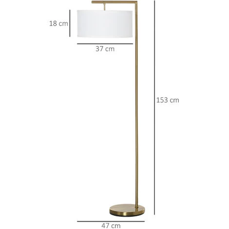 HOMCOM Lampadaire Design Néo-rétro Max. 40 W 153H Cm Abat-jour Circulaire Aspect Lin Blanc Piètement Structure Métal Doré - Doré 5 HOMCOM Lampadaire Design Néo-rétro Max. 40 W 153H Cm Abat-jour Circulaire Aspect Lin Blanc Piètement Structure Métal Doré - Doré – Image 3
