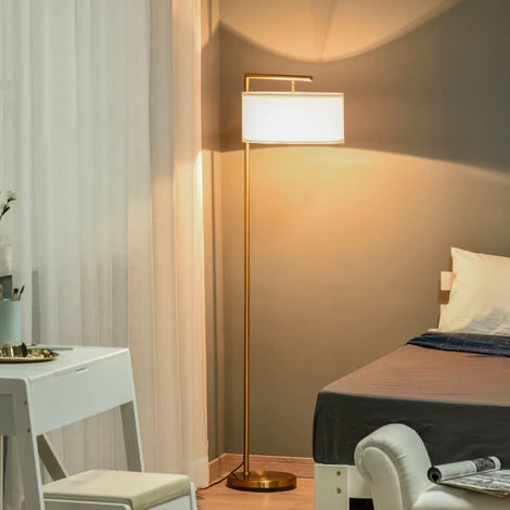 HOMCOM Lampadaire Design Néo-rétro Max. 40 W 153H Cm Abat-jour Circulaire Aspect Lin Blanc Piètement Structure Métal Doré - Doré 6 HOMCOM Lampadaire Design Néo-rétro Max. 40 W 153H Cm Abat-jour Circulaire Aspect Lin Blanc Piètement Structure Métal Doré - Doré – Image 4