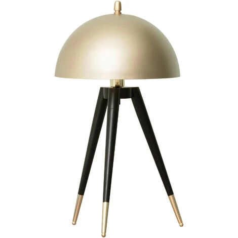 HOMCOM Lampe De Table Champignon Style Art Déco - Lampe à Poser Trépied - Ø 30 X 62H Cm - Piètement Métal Noir Extrémités Abat-jour Métal Doré - Doré 3 HOMCOM Lampe De Table Champignon Style Art Déco - Lampe à Poser Trépied - Ø 30 X 62H Cm - Piètement Métal Noir Extrémités Abat-jour Métal Doré - Doré