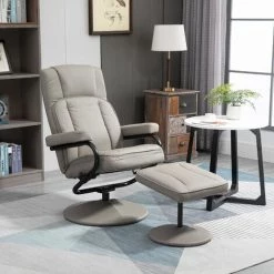 HOMCOM Fauteuil Relax Inclinable Pivotant Style Contemporain Avec Repose-pieds Revêtement Synthétique Acier Gris - Gris -France HOMCOM Soldes 2022 46397456 2