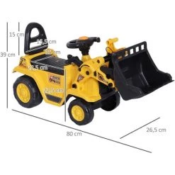 HOMCOM Porteur Enfant Tractopelle - Coffre, Klaxon, Volant, Levier De Vitesse, Pelle Articulée - PP ABS Noir Jaune - Jaune -France HOMCOM Soldes 2022 46698838 3