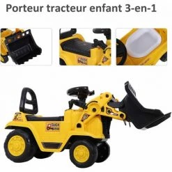 HOMCOM Porteur Enfant Tractopelle - Coffre, Klaxon, Volant, Levier De Vitesse, Pelle Articulée - PP ABS Noir Jaune - Jaune -France HOMCOM Soldes 2022 46698838 5