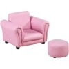 HOMCOM Ensemble Fauteuil Et Pouf Enfant Style Contemporain Structure Bois Revêtement Synthétique PVC Rose - Rose