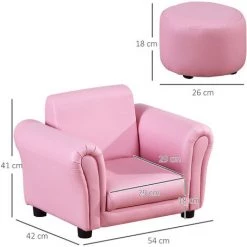 HOMCOM Ensemble Fauteuil Et Pouf Enfant Style Contemporain Structure Bois Revêtement Synthétique PVC Rose - Rose -France HOMCOM Soldes 2022 46698849 3