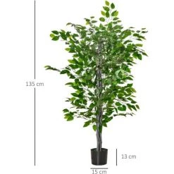 HOMCOM Arbre Artificiel Plante Artificielle Ficus H.1,35 M Tronc Branches Liane Lichen Feuilles Grand Réalisme Pot Inclus -France HOMCOM Soldes 2022 46698862 3