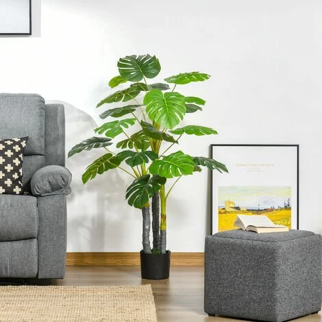 HOMCOM Arbre Artificiel Plante Artificielle Monstera H.1,2 M Tronc Branches Lichen Feuilles De Tortue Grand Réalisme Pot Inclus 4 HOMCOM Arbre Artificiel Plante Artificielle Monstera H.1,2 M Tronc Branches Lichen Feuilles De Tortue Grand Réalisme Pot Inclus – Image 2