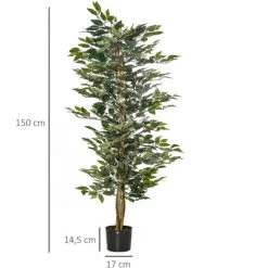 HOMCOM Arbre Artificiel Plante Artificiel Ficus Hauteur 1,5 M Tronc Branches Liane Lichen Feuilles Grand Réalisme Pot Inclus -France HOMCOM Soldes 2022 46698904 3