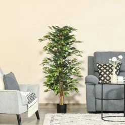 HOMCOM Arbre Artificiel Plante Artificiel Ficus Hauteur 1,5 M Tronc Branches Liane Lichen Feuilles Grand Réalisme Pot Inclus -France HOMCOM Soldes 2022 46698904 4