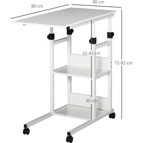 HOMCOM Table De Lit/fauteuil - Table Roulante - Hauteur Réglable - 2 étagères Intégrées - Panneaux Particules E1 Aspect Bois Métal Blanc - Blanc 5 HOMCOM Table De Lit/fauteuil - Table Roulante - Hauteur Réglable - 2 étagères Intégrées - Panneaux Particules E1 Aspect Bois Métal Blanc - Blanc – Image 3