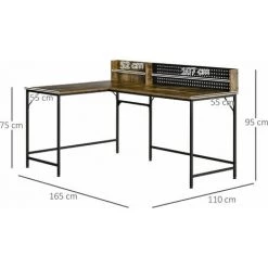 HOMCOM Bureau D'angle Informatique Design Industriel - Porte-revues, Panneau Mémo Perforé - Métal Noir MDF Aspect Bois Vieilli - Marron -France HOMCOM Soldes 2022 46698937 3