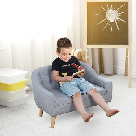 HOMCOM Fauteuil Enfant Design Scandinave Grand Confort Dossier Capitonné 10 Boutons Piètement Effilé Aspect Bois Clair Revêtement Lin Gris Clair 6 HOMCOM Fauteuil Enfant Design Scandinave Grand Confort Dossier Capitonné 10 Boutons Piètement Effilé Aspect Bois Clair Revêtement Lin Gris Clair – Image 4