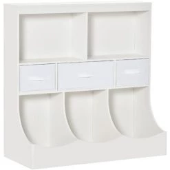 HOMCOM Meuble De Rangement Jouets Enfant étagère De Jouet Pour Chambre D'enfant 5 Casiers 3 Tiroirs Non Tissé MDF Blanc