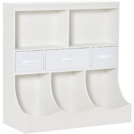 HOMCOM Meuble De Rangement Jouets Enfant étagère De Jouet Pour Chambre D'enfant 5 Casiers 3 Tiroirs Non Tissé MDF Blanc 3 HOMCOM Meuble De Rangement Jouets Enfant étagère De Jouet Pour Chambre D'enfant 5 Casiers 3 Tiroirs Non Tissé MDF Blanc