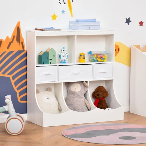 HOMCOM Meuble De Rangement Jouets Enfant étagère De Jouet Pour Chambre D'enfant 5 Casiers 3 Tiroirs Non Tissé MDF Blanc 4 HOMCOM Meuble De Rangement Jouets Enfant étagère De Jouet Pour Chambre D'enfant 5 Casiers 3 Tiroirs Non Tissé MDF Blanc – Image 2