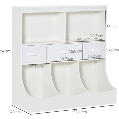 HOMCOM Meuble De Rangement Jouets Enfant étagère De Jouet Pour Chambre D'enfant 5 Casiers 3 Tiroirs Non Tissé MDF Blanc 5 HOMCOM Meuble De Rangement Jouets Enfant étagère De Jouet Pour Chambre D'enfant 5 Casiers 3 Tiroirs Non Tissé MDF Blanc – Image 3