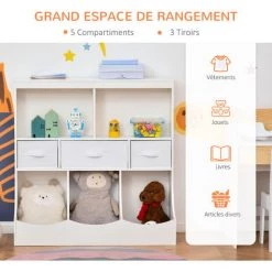 HOMCOM Meuble De Rangement Jouets Enfant étagère De Jouet Pour Chambre D'enfant 5 Casiers 3 Tiroirs Non Tissé MDF Blanc 10 HOMCOM Meuble De Rangement Jouets Enfant étagère De Jouet Pour Chambre D'enfant 5 Casiers 3 Tiroirs Non Tissé MDF Blanc -France HOMCOM Soldes 2022 47140666 4