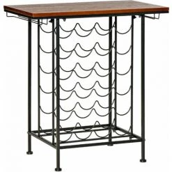 HOMCOM Étagère Style Industriel étagère Porte Bouteilles Casier à Vin 24 Bouteilles Support Verres à Vin Intégré 6 Max. Métal Noir MDF Aspect Bois Noyer