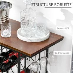 HOMCOM Étagère Style Industriel étagère Porte Bouteilles Casier à Vin 24 Bouteilles Support Verres à Vin Intégré 6 Max. Métal Noir MDF Aspect Bois Noyer -France HOMCOM Soldes 2022 47140704 5