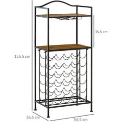 HOMCOM Étagère Style Industriel étagère Porte Bouteilles Casier à Vin 30 Bouteilles Support Verres à Vin Intégré 9 Max. Métal Noir MDF Aspect Chêne Moyen -France HOMCOM Soldes 2022 47140711 3