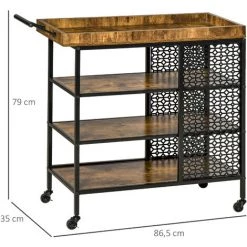 HOMCOM Desserte Vintage Style Industriel - Chariot De Service 3 étagères Et Plateau à Rebord - Châssis Métal Noir Avec Parois Ajourées Et Poignée - MDF Aspect Bois Vieilli - Marron 9 HOMCOM Desserte Vintage Style Industriel - Chariot De Service 3 étagères Et Plateau à Rebord - Châssis Métal Noir Avec Parois Ajourées Et Poignée - MDF Aspect Bois Vieilli - Marron -France HOMCOM Soldes 2022 47140718 3